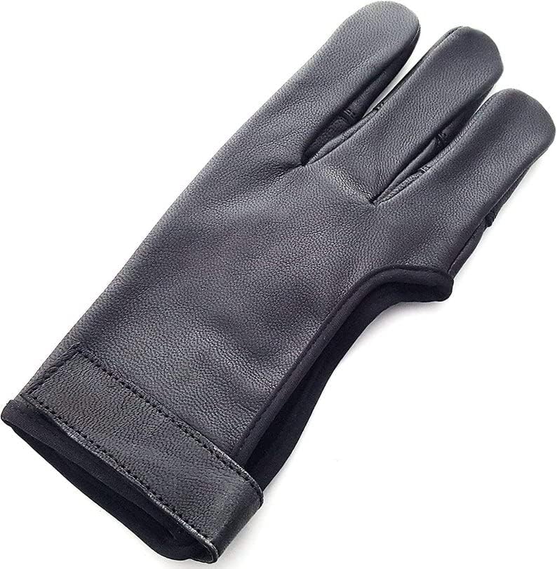 Традиционна Кожена ръкавица за стрелба с лък Ръкавица от естествена кожа (Черна, Средно, за да се носят на дясната ръка)