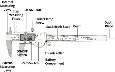 Цифров штангенциркуль SLATIOM IP54 Метален Материал, 6 инча/150 мм Водоустойчив и Прахозащитен Електронни Calipers Микрометър Измервателни Инструменти