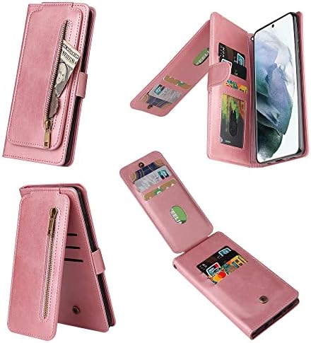 Чанта-портфейл XYX за iPhone XR, Обикновен, от Изкуствена кожа, 9 Слотове за карти, една Чанта-портфейл с цип с каишка на китката, за iPhone XR, Розово Злато