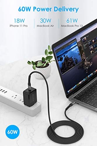 Удлинительный USB кабел C-USB C 6,6 фута 60 W, тип C 20/3 А, Сплетен кабел за бързо зареждане, който е Съвместим с MacBook Pro 2020-, Нов iPad Pro/ Mac Air / Surface, Samsung Galaxy S20/S10/ S9/ S8 / Plus /Note