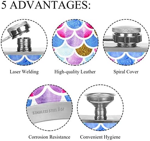 Фляжка за алкохол от неръждаема стомана, запечатани, с фуния, 7,7 грама, в кожени джоба, страхотна идея за подарък, фляжка-морската мома в чешуе русалки