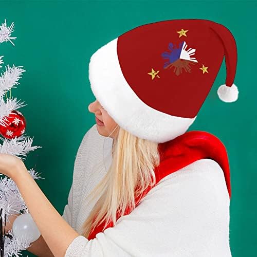 Коледна шапка със звезда от филипински хартата, палави и красиви шапки на Дядо Коледа с плюшени полета и удобна подплата, коледна украса