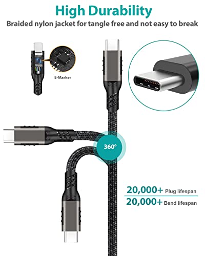 Кабел Elfesoul USB C-C USB 3,3 фута, USB кабел C 3,2 поколение 2 За предаване на данни на 20 Gbit/s, USB кабел C, за бързо зареждане 100 W PD за MacBook Pro, iPad Pro, Galaxy S22, с найлонов оплеткой, черен.
