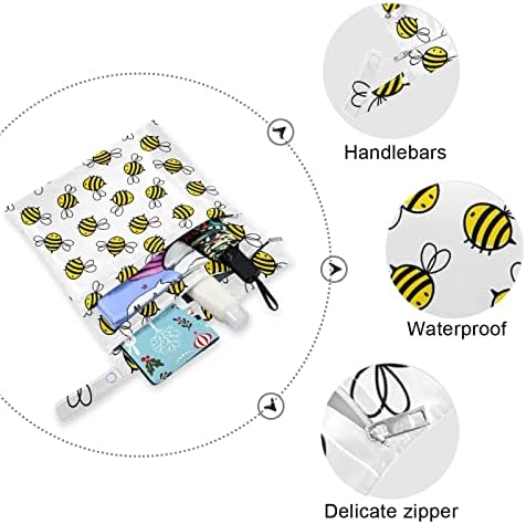 ZZXXB Скъпа Пчела Водоустойчив Влажна Чанта за многократна употреба Текстилен Влажна Пелена Суха Чанта с Джоб с Цип за Пътуване, Плаж, Басейн, Фитнес Зала, Йога Бански Free Toiletries
