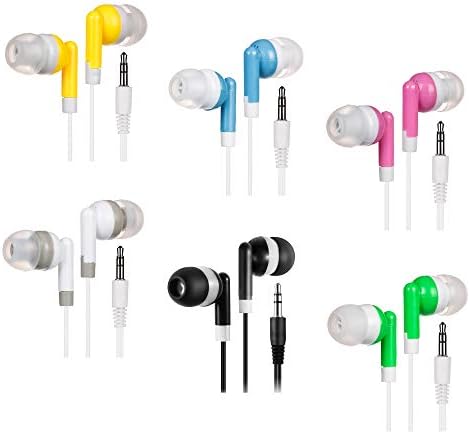 Deal Маниак 50 Опаковки Многоцветни детски жични слушалки-притурки, за Еднократна употреба ушите, В индивидуална опаковка, подходящи за учениците в училищните библиотеки, на Едро