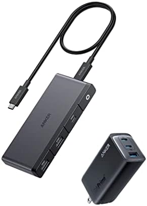 Хъб Anker USB C, хъб 556 USB-C (USB4, 8-в-1) с кабел USB4 с дължина 1,6 метра, портове за пренос на данни USB-C и USB-A със скорост 10 Gbit/s, 8K, HDMI и DisplayPort & зарядното устройство Anker C USB, зарядно устройство