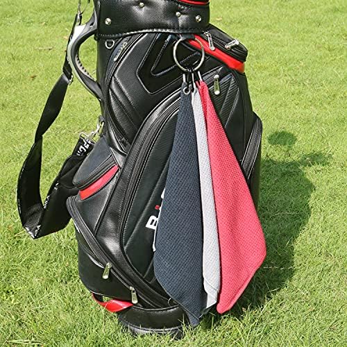 Кърпа за голф от микрофибър Handy Picks (16 X 16) с дългоцевно оръжие, една кука и линия за кърпи за голф с вафельным модел - Удобно кърпа за почистване на голф Черен/Сив / Червен