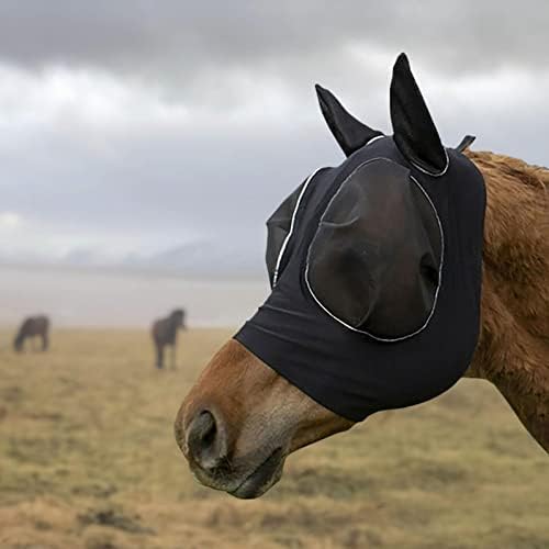 Маска за езда - Еластична Маска За езда | Дишаща Маска за езда с уши за коне (Черен)