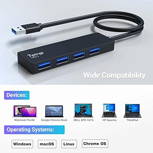 USB-хъб, Tymyp USB Хъб 3.0 4 Порта Скорост на пренос на данни 5 Gbit/s, Ултра-USB сплитер за пренос на данни, Съвместим е с MacBook, MacBook Pro/Air лаптоп, КОМПЮТЪР, мишка, клавиатура