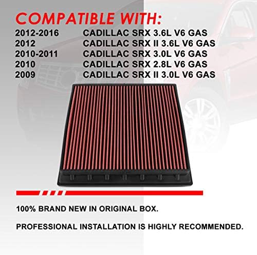 Червена Моющаяся панел въздушен филтър, съвместима с Cadillac SRX 3.0 3.6 L L/ SAAB 9-4X 2.8 L 3.0 L 10-16