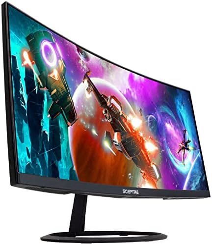 Игри led монитор Sceptre Curved 30 с резолюция от 21:9, сверхширокий, ултра-HDMI дисплей, ултра тънък, с резолюция 1080p, до 85 Hz, със скорост от 1 мсек/с, вградени високоговорители, маш