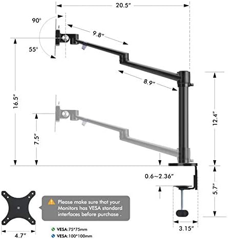Закопчалка за един монитор Viozon, Скоба за настолен монитор за вашия компютър 17-32 , Регулируеми по височина, Планина за екрана Поддържа Свободно поворачивающийся LCD дисплей с тегло 9 кг (OL-1)