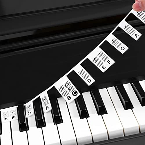Подвижни Стикери за бележки на клавиатурата на Пиано, 88 клавиша Силиконови Направляващи Стълбчета за бележки на Пиано за начинаещи, стикери, не е нужно, идва с кутия (черен)