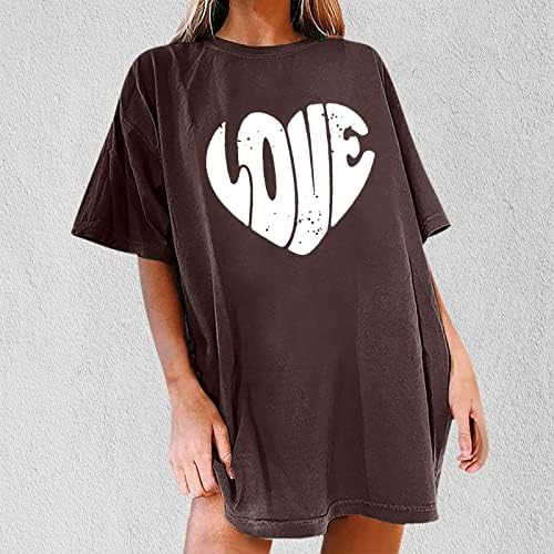 Облекло Модерен Тениска с Кръгло Деколте и Къс Ръкав Сърце Love Graphic Modest за Късна закуска за Дама, Есенно-Годишният Топ G0 G0