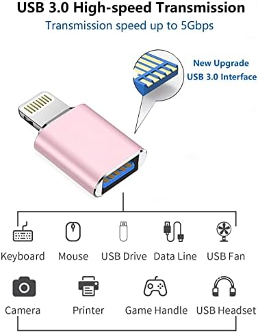 Адаптер Apple Lightning към USB-камера, OTG кабел USB 3.0 за iPhone / iPad за свързване четец-четец, USB-флаш устройство, U-диск, Клавиатура, Мишка, Хъбове, MIDI, Щепсела и да играе.