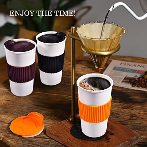 Чаши fMSDD All Round Coffee Traveler Tumbler е С Двойни Стени, с Капак и Силиконов ръкав, Подарък за Здраве, не съдържа BPA, 12 унции, Оранжево