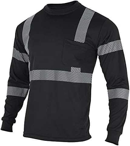 Защитни тениски VENDACE, Отразяващи Тениски с Висока видимост, на 3 опаковки, Мъжки ризи Hi Vis с дълъг Ръкав за строителни Работи (Черен, M)