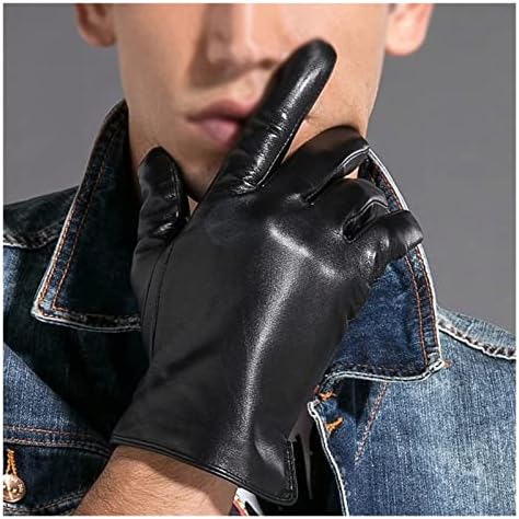 n/a Зимни Кожени ръкавици, Мъжки ръкавици с руното облицовка, Топли ръкавици на един пръст (Цвят: D, Размер: Код L)