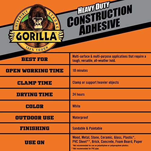 Строителен лепило Gorilla Heavy Duty, Выдавливаемый тубичка на 7 грама, Бяла, (Опаковка от 2 броя)