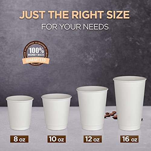 [50 опаковки] за Еднократна употреба кафени чаши - 16 грама Бели кафеени чаши с двойна изолация To Go - Картонени чаши от крафт-хартия за чай с шоколад, еспресо кафе и какаови напитки - Издръжливи, по-безопасни за храни