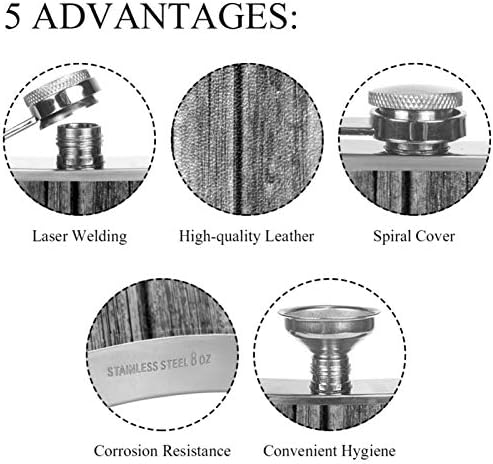 Фляжка за алкохол от неръждаема стомана Запечатани с фуния 7,7 унция Кожен калъф Страхотна идея за подарък фляжка - сиво дърво