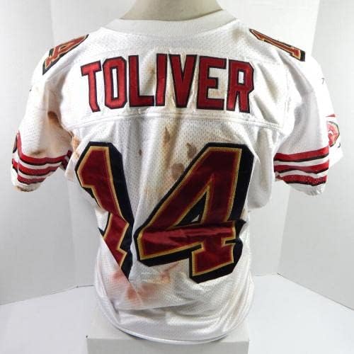 2002 San Francisco 49ers Toliver 14 Пусната В игра Бяла риза 40 DP33901 - Използваните тениски За игри NFL Без подпис