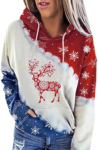 Есенни Блузи за Жени, Коледни Свитшоты Y2K, Пуловер с Дълги Ръкави и Завязками под формата на Снежинки, Върхове с Джоб Кенгуру