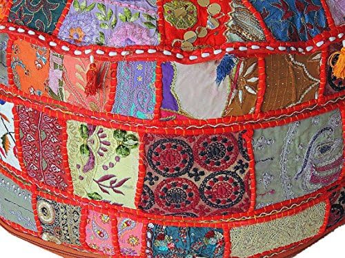 KLAVATE GANESHAM ръкоделието - многоцветен мозайка хоп табуретка кръгла индийски памук скамеечка за краката Османски торбичка с ръчна бродерия от мъниста cowrie черупки Реколта бохемски Османската