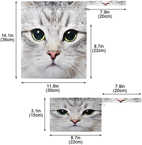 HUXINO Водоустойчив Мокри и Сухи торби със Сладки домашни Любимци Котешки красива глава, Детски Тъканни чанти за памперси, Органайзер, Торби за Многократна употреба, Чанта с 2 джоба с цип, Плажна Пътна Туризъм спортна