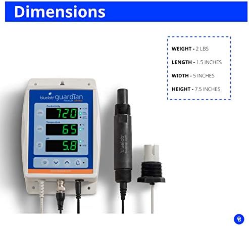 Вграден монитор Bluelab MONGUACONIN Гардиън за измерване на pH, температурата и проводимост, лесен за калибриране и регистрация на данни (конектор за връзка не влиза в комплекта)