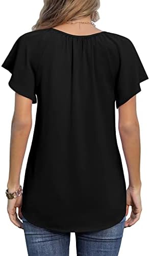 NOKMOPO Женски ризи за работа, ежедневни модни шифоновая свободна риза с къс ръкав и принтом дантела