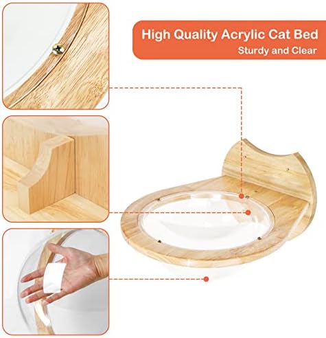Мебели за стенни легла Котка, Модерна Дървена Хамак Премиум-клас, Акрилна Куполна Космическа Капсула, Рафтове за коте и жердочки за стена, с тегло до 33 паунда