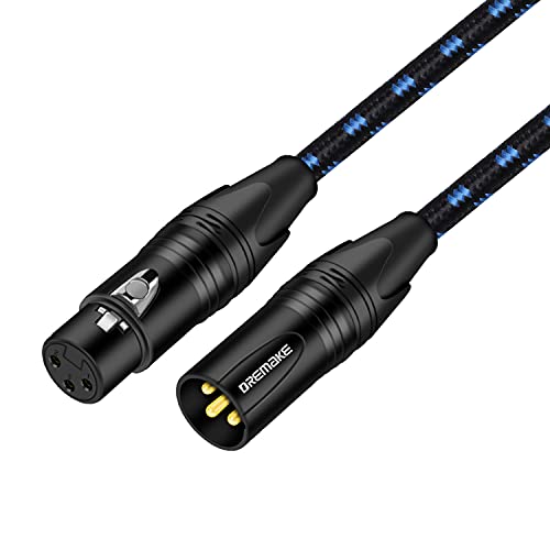 DREMAKE 40FT XLR Микрофон, Кабел 3-Пинов XLR за мъже и жени Микрофон аудио кабел, Черен Син Туид Сплетен Балансный DMX Усилвател Кръпка-Въжета за микшерных дистанционни управления, Говорители, Pro Audio, Предусилителей