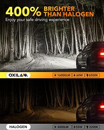 OXILAM 2023 Усъвършенстване на led крушката 9006 и led лампа 9012, 16000ЛМ, led лампа за 400% по-ярка размер 1: 1 6500 До студен бял цвят, безжична халогенна работа на смени крушката за дългите и къси светлини, 4 опаковки