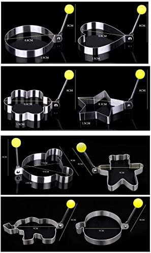 DOOMUUT 8 бр. Форми за пържене на яйца Пръстени За яйца с Различна Форма от Неръждаема Стомана с 1 бр. Силиконова Четка за печене и разделител Жълтъци и Белтъци Кухненски Инструменти за Приготвяне на храна - Комплект