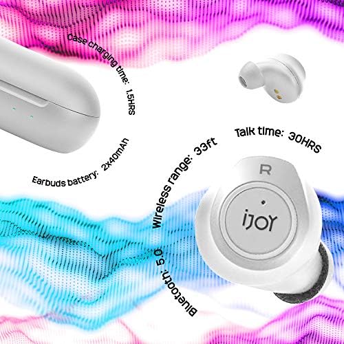 Слушалки iJoy Premium Gravity TWS, Безжични слушалки в ушите, съвместима с Bluetooth 5.0, с вграден микрофон и преносим калъф за презареждане - Водоустойчив и защитен от пот дизайн IPX4 за спорт - Дълъг живот на батерията