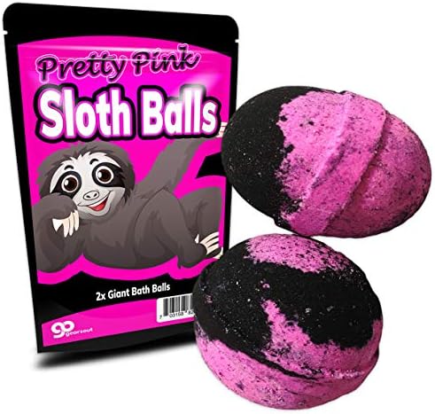 Бомбочки за вана Pretty Pink Sloth Balls - Дизайн Happy Sloth - Шипучки за вана XL за жени - Розови и черни, ръчно изработени в Америка, 2 бр.