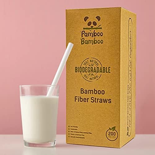 Бамбукови сламки Pamboo – [200 БР] Естествени биоразградими сламки от бамбуково влакно – сламки за Еднократна употреба, не промокающие – Устойчиви и екологично чисти,