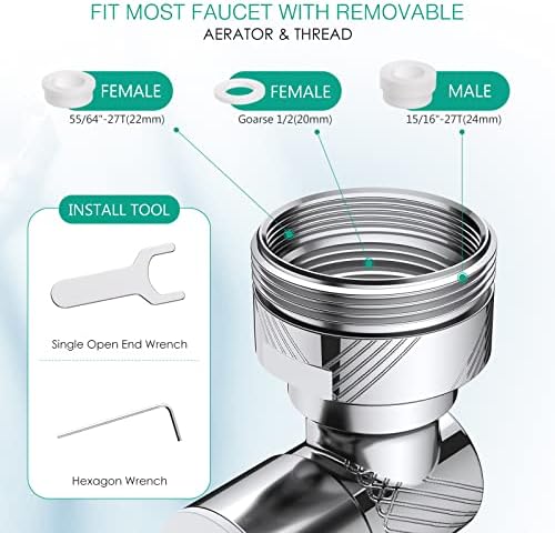 Удължител кран ОРИЯ със завъртане на 1080 °, Кран, с Филтър Спрей, Аератор Кран с Филтър Спрей с голям Ъгъл на Завъртане и 2 Режима на издаване на водата, Филтърен Елемент, Инструменти за монтаж за мивка в Кухнята и