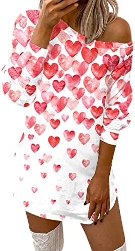 Празнични рокли iQKA за жени, Vestidos, рокля-hoody с кръгло деколте и дълъг ръкав, рокли-ризи с принтом сърца на Св. Валентин