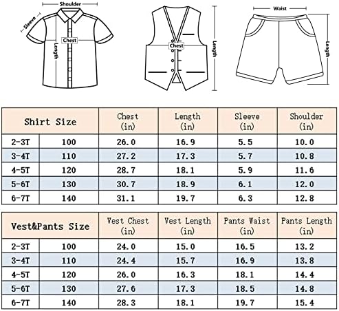 Dinysuos/Костюми за момчета, Детски Годишният Смокинг, Бяла Риза с къс ръкав + Вратовръзка-пеперуда + Шорти + Жилетка, Вечерна Рокля от 3 до 7 Години