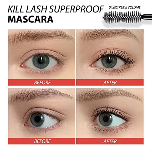 Спирала за мигли CLIO Убие Lash Superproof, Моющаяся, Веганская формула, Придающая Сверхвысокий обем, не размазывается, Не се навива, Задържа къдрици, Устойчиви, 0,24 течни унции (004 EXTREME VOLUME BLACK)