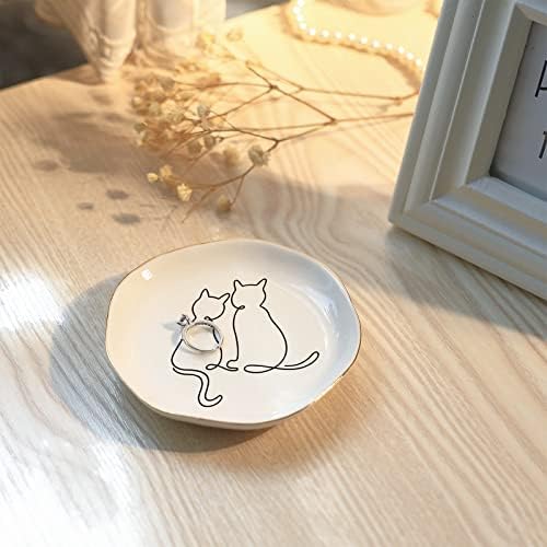 Поднос за да накити HOME SMILE Cat Ring Dish, Коледни Подаръци за Любителите на Котки, Керамичен Бял, 4