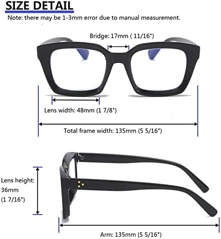 DXYXYO Очила за четене за Жени, Блокиране на Синя Светлина, Извънгабаритни Модни Квадратни Компютърни Ридеры в Стила на Опра, Увеличаване на 1,75, 3 опаковки