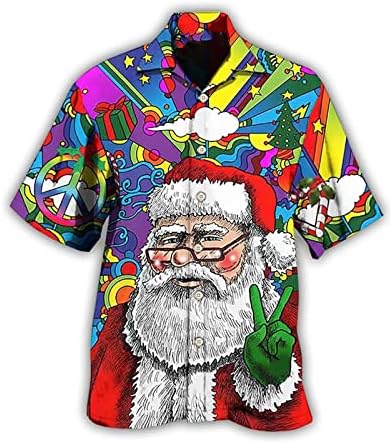 ZDDO, Коледна Риза за Мъжете, Ризи Свободно Намаляване с Къс Ръкав и Копчета, Забавен Коледен Хавайски Плаж Топ с Принтом на Дядо Коледа