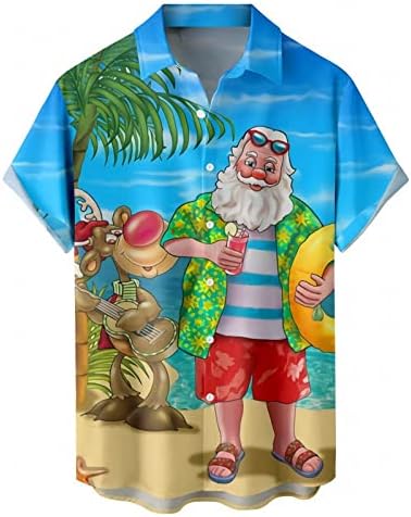 ZDDO, Коледна Риза за Мъжете, Ризи Свободно Намаляване с Къс Ръкав и Копчета, Забавен Коледен Хавайски Плаж Топ с Принтом на Дядо Коледа