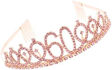 Короната за партито по случай рождения ден на една проста диадема с кристали, елегантни короната на 60-годишнината (розово злато)