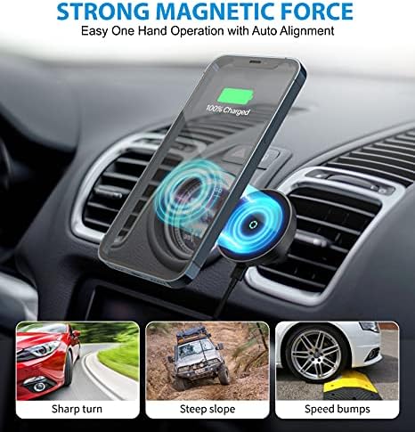 Съвместимо магнитно безжично зарядно за кола KOTOO MagSafe, предназначено за iPhone серия 14/13/12, поставка за бързо зареждане и държач за вентилационни отвори (актуализиран към 2023 година)