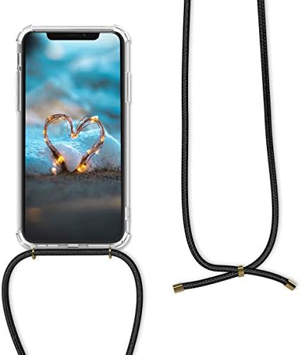 Калъф kwmobile през рамо, Съвместима с калъф Apple iPhone Xs Max - Прозрачен калъф за телефон от TPU с каишка за кабела-дантела - Прозрачен / Черен