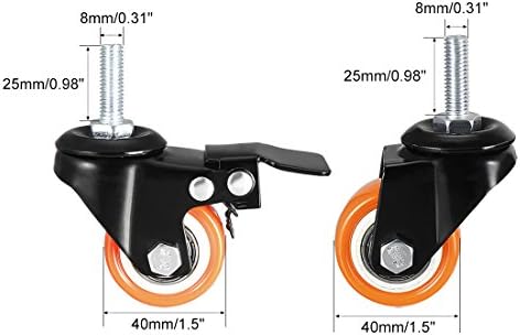 uxcell 1,5-инчов Въртящи се колела от полиуретан, с дърворезба на 360 градуса M8 x 25 мм, обща товароподемност 330 килограма, опаковка от 4 броя (2 броя със спирачка, 2 бр, без спирачки)